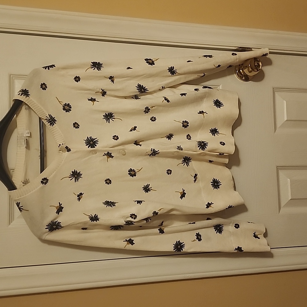 GAP Cardigan Sweater White And Navy Floral Womens Top Spring Office Wear Size XL